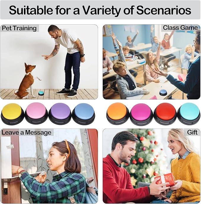 Recordable Dog Buttons 8 Color, Dog Buttons for Communication, Training Your Dog/Cat to Talk, Talking Pet Buttons, Dog Training Set, 30 Second Record & Clear Playback, Gift for Dogs/Cats