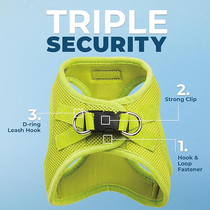 Best Pet Supplies Voyager Step-in Air Harness - All Weather Mesh, Reflective, No Pull Harness for Dogs, Cats - Secure with Hook & Loop Fastener, Buckle, Double D-Rings - Lime Green, L