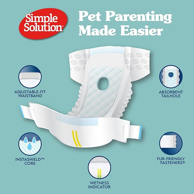 Simple Solution True Fit Disposable Dog Diapers for Female Dogs - Super Absorbent with Wetness Indicator - L/XL (Waist 18-27in) - 30 Count (Pack of 2)