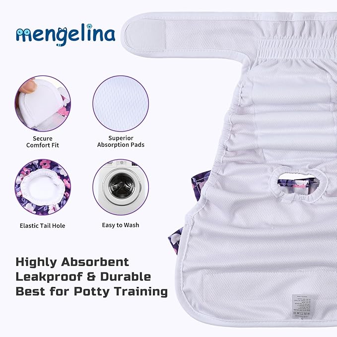 Reusable Dog Diapers Female 3 Pack Doggie Diapers for Period Heat Incontinence Puppy Training (Small, PurpleFlower)
