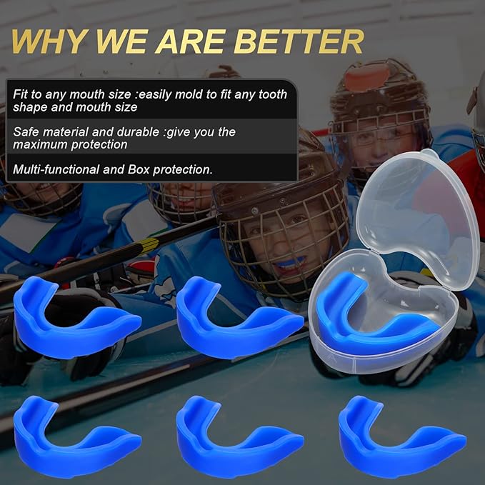 BBTO 6 Pcs Youth Kids Mouth Guard for Sports, Boys Girls Mouth Guard with Case, Mouthguard for Wrestling Boxing Basketball Hockey Football