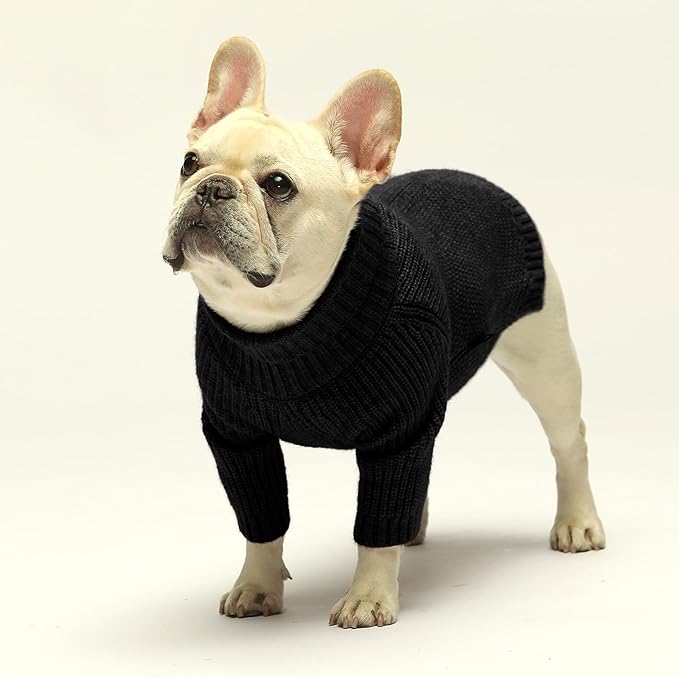 Fitwarm Dog Turtleneck Sweater, Thermal Knitted Pet Coat, Dog Winter Clothes for Small Dogs, Cat Apparel, Black, Medium