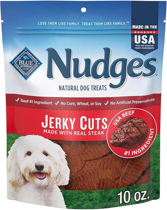 Blue Buffalo Nudges Jerky Cuts Dog Treats, Made in the USA with Natural Ingredients, Steak, 10-oz Bag (Pack of 6)