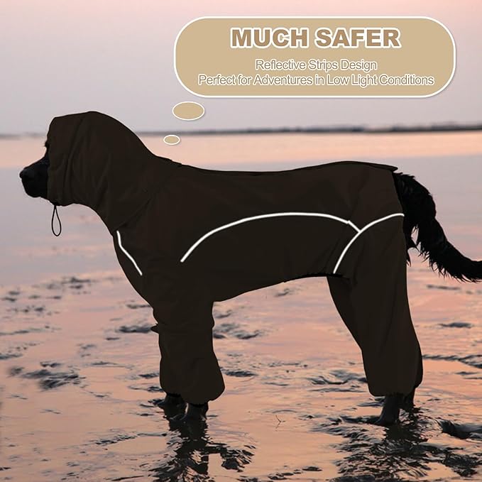 Dog Raincoat, Waterproof Dog Rain Jacket with Removable Hood，Adjustable 4 Legs Pet Poncho with Leash Hole，Reflective Stripe Hooded Snowproof Windproof Clothes for Small to 3X-Large Dogs, 2XL