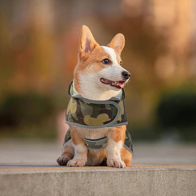 Dog Raincoat for Small Dogs Puppies Waterproof Jacket Hooded Rain Coats with Reflective Strips Leash Hole & Poncho Adjustable Fit (CamoDuck,XS)