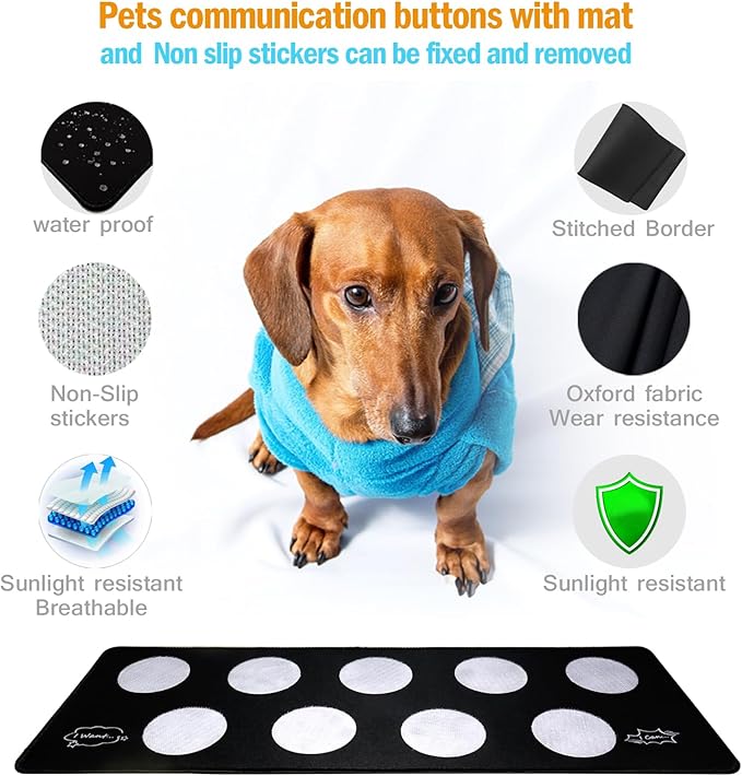 Dog Buttons for Communication, 9pcs Recordable Talking Buttons Set with Mat & Stickers, Pet Training Buttons for Dogs & Cats, Speaking Buttons