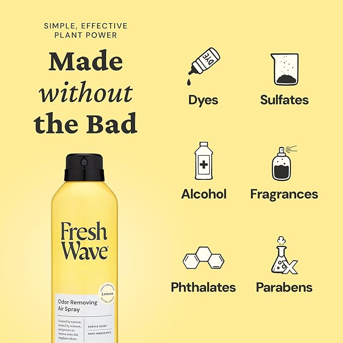 Fresh Wave Lemon Odor Eliminator Spray & Air Freshener, 8 oz. | Non-Aerosol, Fine Mist | Odor Absorbers | Safer Odor Relief | Natural Plant-Based Odor Eliminator | For Furniture, Fabrics & Trash