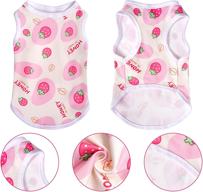 Pink Dog Shirts Cute Summer Dog Clothes Soft Pet T-Shirt Printed Puppy Shirt for Small Medium Dogs Cats Girl(Strawberry1,S)