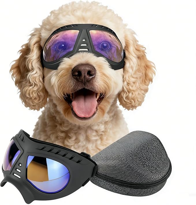 Namsan Clear Dog Goggles for Large Dogs, Wide Snout & Soft Frame, Tactical Driving Sunglasses for Dogs Medium to Large Breed, Anti-UV Dog Eye Protection, Windproof Dustproof, Adjustable, Clear Blue