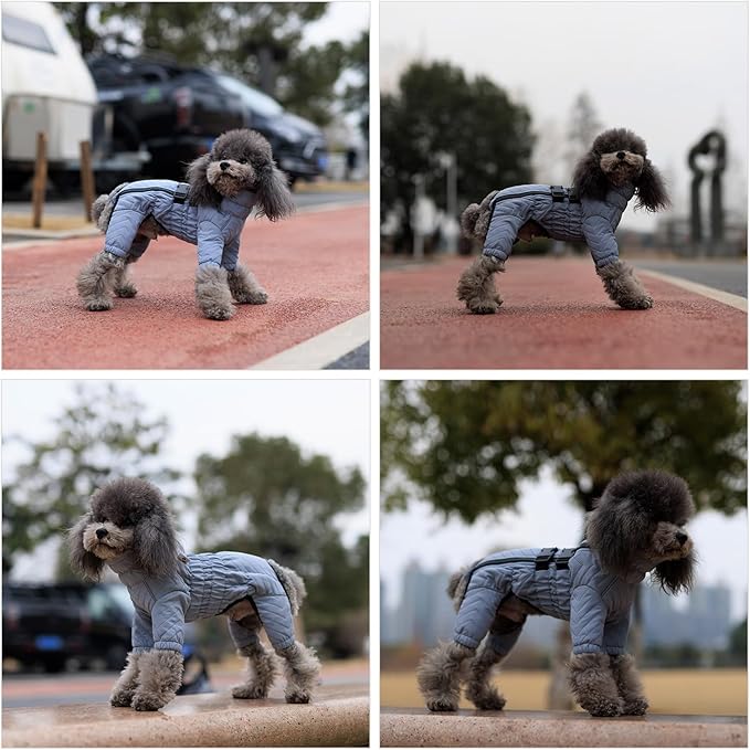 Lovelonglong Warm Dog Coat Double Layers Dog Vest, 4 Legs Covered Windproof Waterproof Reflective Warm Dog Vest Outdoor Skating Dog Costume for Corgis Dachshund Dog Gray D-S