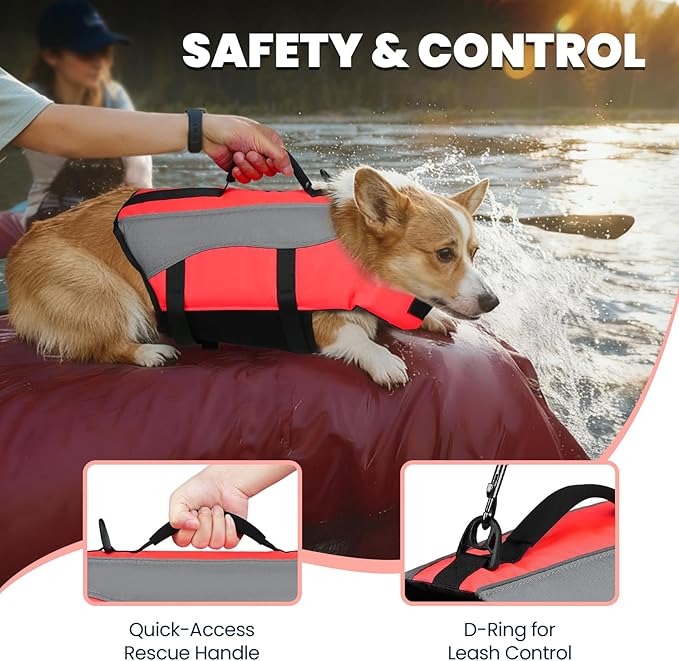 VIVAGLORY Dog Life Jacket with Removable Front Float, Life Vest with Reflective Trims & Extra Padding for Swimming & Boating, Bright Pink, L