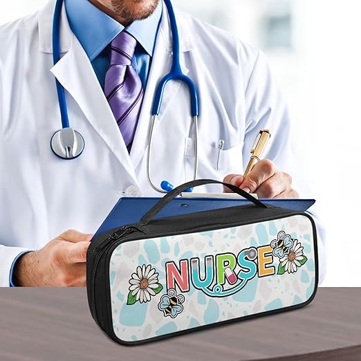 Gomyblomy Stethoscope Case with Extra Room for Nursing Accessories Bee Daisy Nurse Print Portable Stethoscope Holder Storage Bag with Handle for Nurses and Doctors, Universal Fit