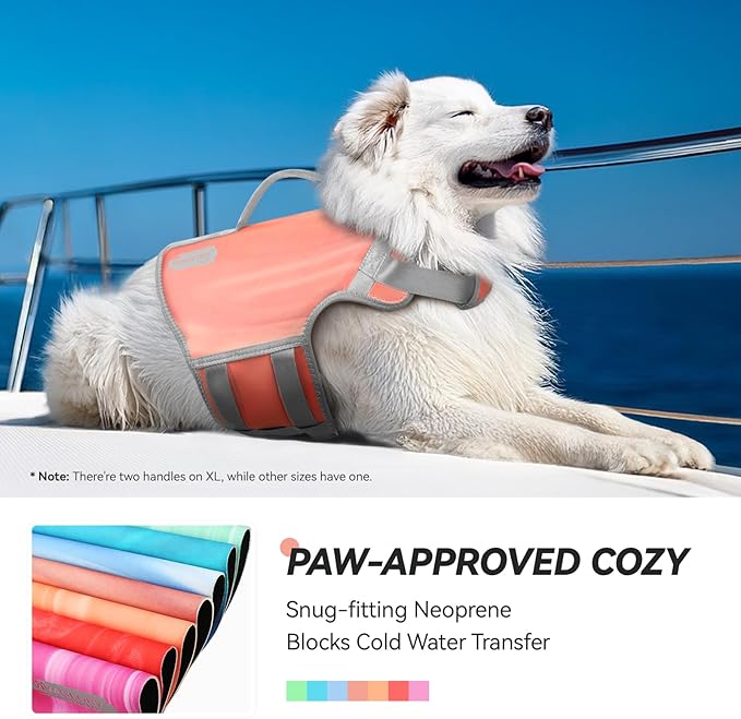 VIVAGLORY Neoprene Dog Life Vest, Dog Life Jacket for Swimming & Boating, Lightweight & Buoyancy for Puppy Doggy, Swimming Vest with Handle, XL, Pink Desert