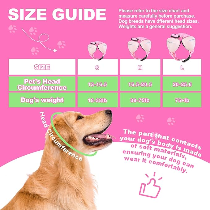 PROHEAR Dog Ear Muffs Hearing Protection for Dogs, NRR 28dB Noise Cancelling Headphones, Easy to Adjust Dog Hearing Protection Earmuffs for Thunder, Hunting, Tourism, Cars, Racing, Medium, Pink