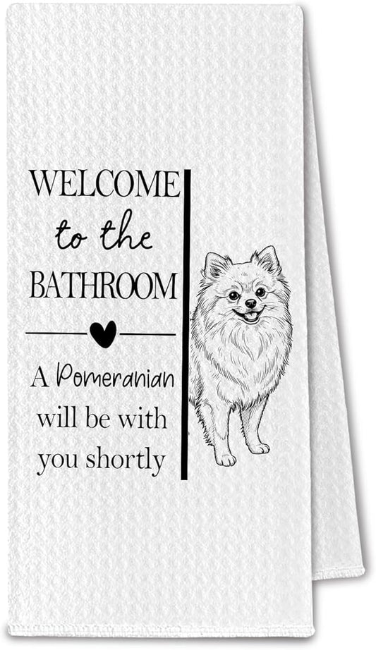 Pomeranian Gifts Bathroom Hand Towels, Pomeranian Dog Owner Lovers Gifts for Women, Funny Dog Decorative Hand Towel for Bathroom Kitchen Decor, 16x24 Inch