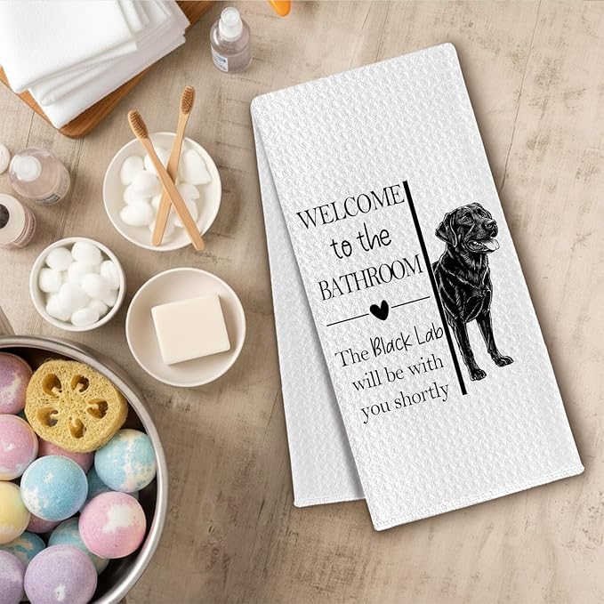 Black Lab Gifts Bathroom Hand Towels, Black Labrador Retriever Dog Owner Lovers Gifts for Women, Funny Dog Decorative Hand Towel for Bathroom Kitchen Decor, 16x24 Inch