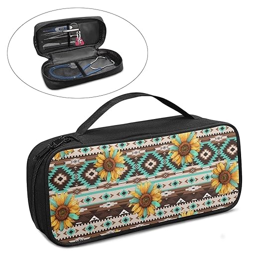 Gomyblomy Aztec Sunflower Stethoscope Bag Protective Stethoscope Carrying Case with Extra Room for Bandage Scissors Penlight, Portable Stethoscope Case for Nurses and Doctors
