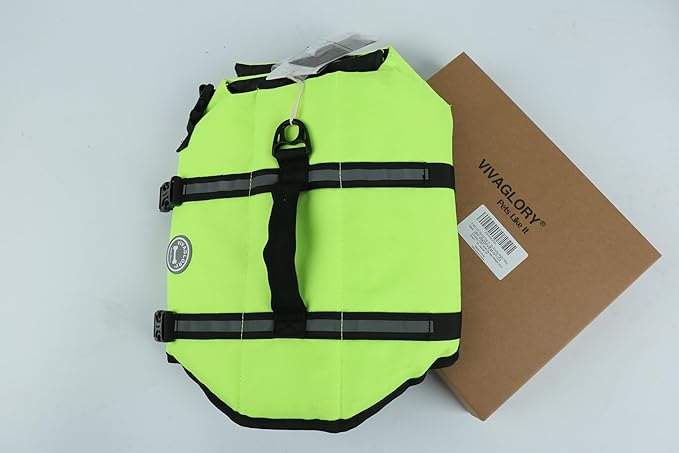 VIVAGLORY Rip Stop Dog Life Vest, Swimming Vest with Handle, Buoyancy for Doggy Puppy, Dog Life Jacket for Swimming & Boating, M, Bright Yellow