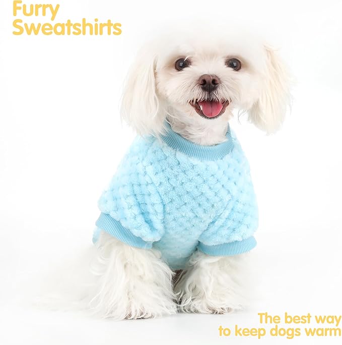 Fuzzy Pineapple Grid Dog Sweater - Ultra Soft & Warm Winter Pet Apparel, Fluffy Textured Knit for Small, Medium Dogs and Cats, Cozy Pullover Dog Coat for Cold Weather.Blue S