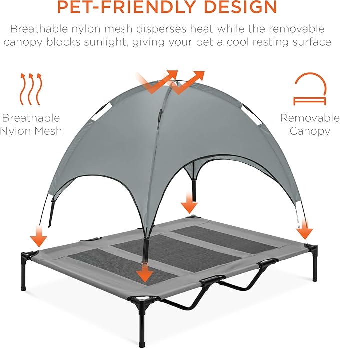 Best Choice Products 48in Elevated Cooling Dog Bed, Outdoor Raised Mesh Pet Cot w/Removable Canopy Shade Tent, Carrying Bag, Breathable Fabric - Gray