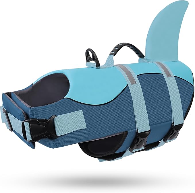 Queenmore Dog Life Jacket High Flotation, Reflective Dog Life Vest for Swimming, Adjustable Dogs Life Preserver Rescue Handle Spring Summer Pool for Small, Medium, Large Dogs (Ocean Blue,XL)