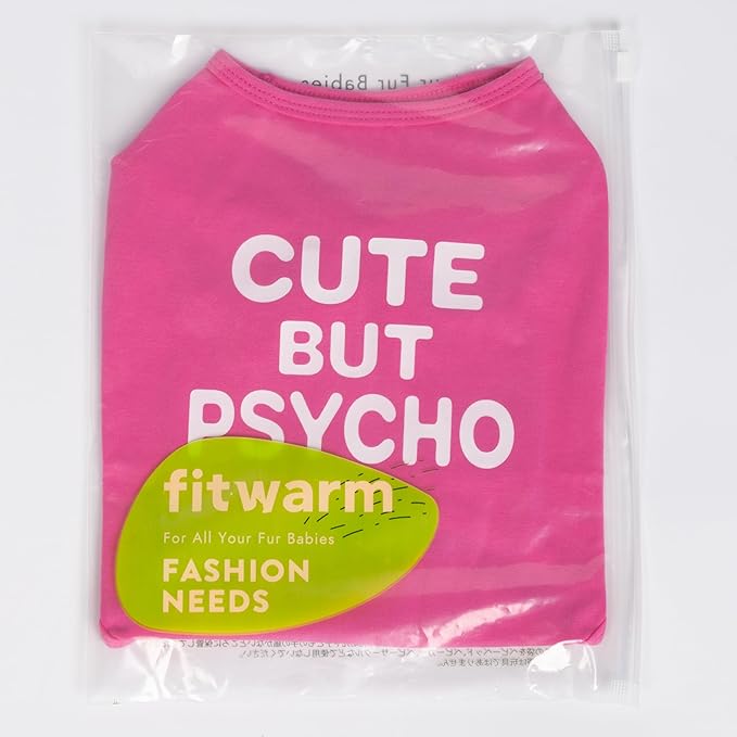 Fitwarm Cute But Psycho Dog Shirt, Summer Clothes for Small Dogs Girl, Funny Pet Outfit, Pink, White, Large