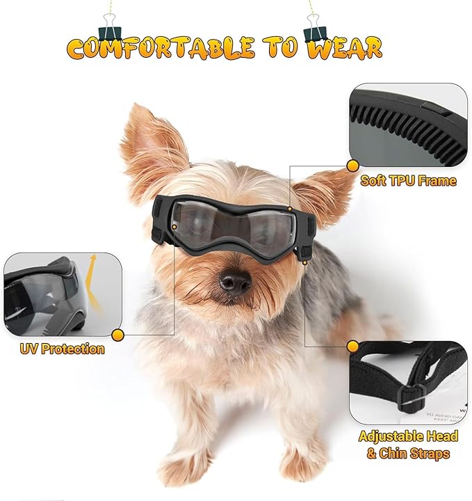 LESYPET Small Dog Sunglasses Dog Goggles UV Wind Dust Protection Pet Sunglasses Eye Protection for Outdoor Walking Riding, Black M