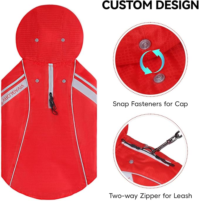VIVAGLORY Wetoff Dog Raincoat, Rain Coat for Dog All Seasons Adventure, Rain Jacket with Harness Hole & Hood, Reflective Lightweight Waterproof for Doggy & Puppy, XL, Red