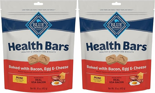 Blue Buffalo Health Bars Mini Crunchy Dog Biscuits,Oven-Baked with Natural Ingredients,Bacon,Egg & Cheese,16-oz Bag,(Pack of 2)