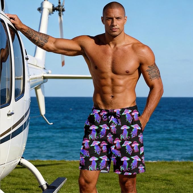Mens Swim Trunks with Compression Liner Quick Dry Zipper Pocket Bathing