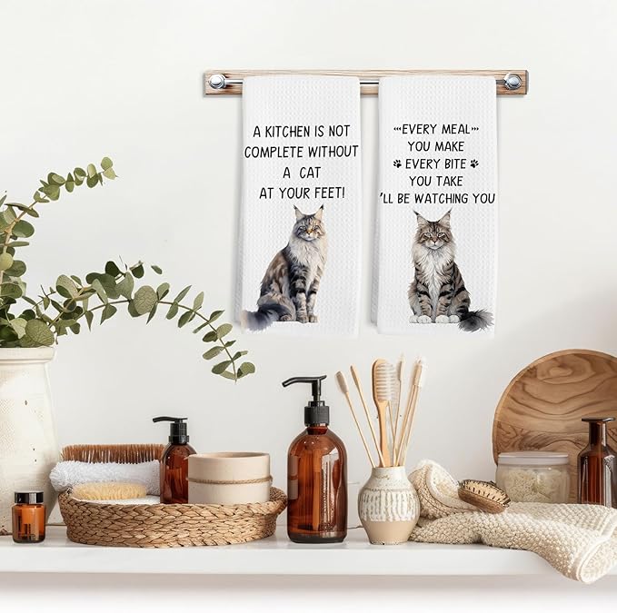 Gifts for Maine Coon Cat Lovers Kitchen Towels Set of 2, Maine Coon Cat Gifts Hand Towel, Every Meal You Make Decorative Tea Dish Towels for Kitchen, FunnyCat Kitty Kitchens Decor, 16x24in