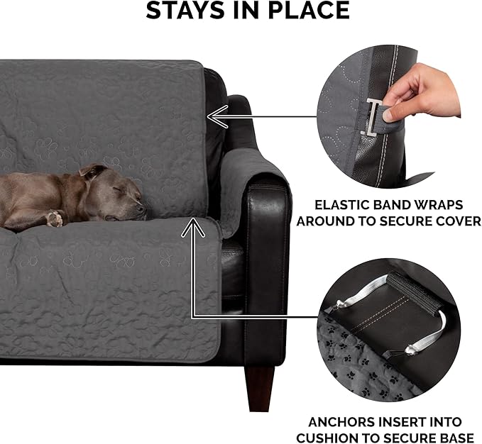 Furhaven Waterproof & Non-Slip Chair Cover Protector for Dogs, Cats, & Children - Quilted Paw Print Living Room Furniture Cover - Gray, Chair