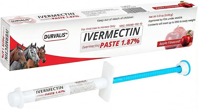 Ivermectin Horse Paste 1.87% Dewormer 6.08g Dose-Effective Appled Flavored Ivermectin Paste for Equine Care,Horse Deworming Paste -for Horses Up to 1250 lb (2 Pack)