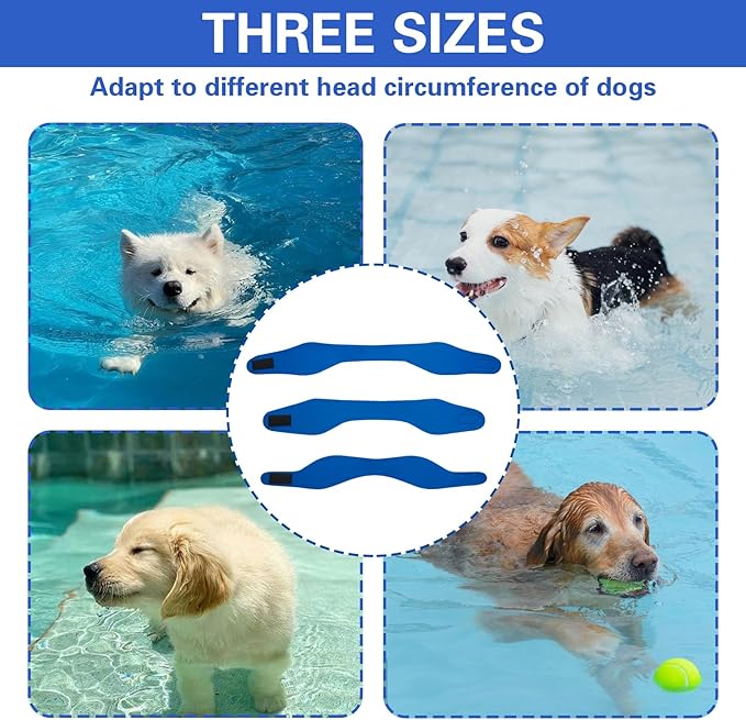 3PCS Dog Swim Cap Plugs, Waterproof Dog Bath Cap Ear Covers for Ear Protection for Bath, Swimming, Pet Grooming -Supply for Small Medium Large Dogs Puppies, Blue