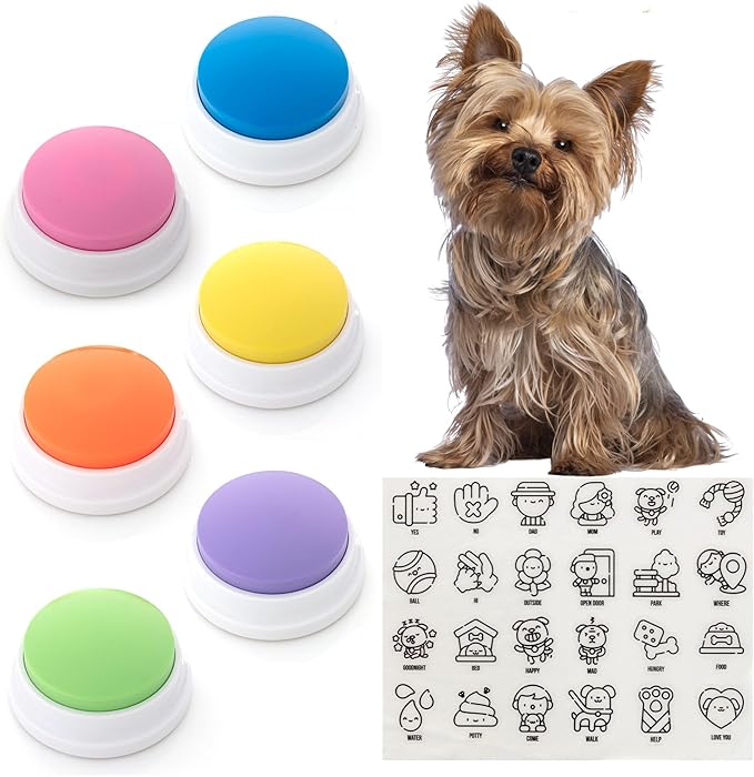 Talking Buttons for Dogs - Dog Training Push Buttons -Talk Commands into 6 Speaking Buttons with 24 Command Stickers for Easily Training Dogs