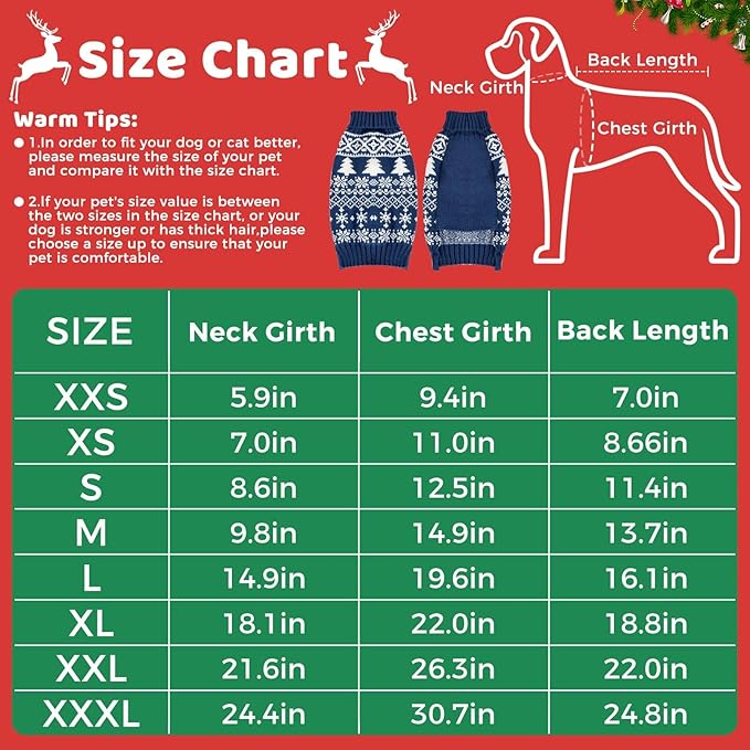 Christmas Dog Sweaters for Small Medium Large Dogs and Cats,Pet Soft Warm Holiday Outfit Girl & Boy,Pup Winter Clothes Turtleneck Double Knitting Collar for Outdoors Playing (Blue,X-Small)