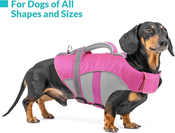 Queenmore Dog Life Vest for Swimming, Adjustable High Visibility Dog Life Jacket with Superior Buoyancy and Rescue Handle, Pink, XS