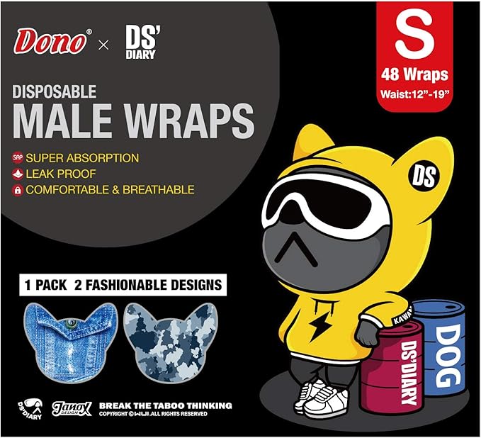 Dono Dog Diapers Male Disposable Male Dog Wraps, Wider Doggie Puppy Diapers Male Belly Bands, Super Absorbent, Leak-Proof Fit, Excitable Urination, Incontinence, Small 24ct