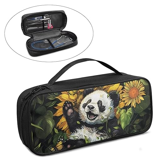 Gomyblomy Panda Sunflower Stethoscope Case Compatible with Classic III, Lightweight II S.E, Cardiology IV Diagnostic, Acoustica Deluxe Stethoscopes, Personalized Storage Bag