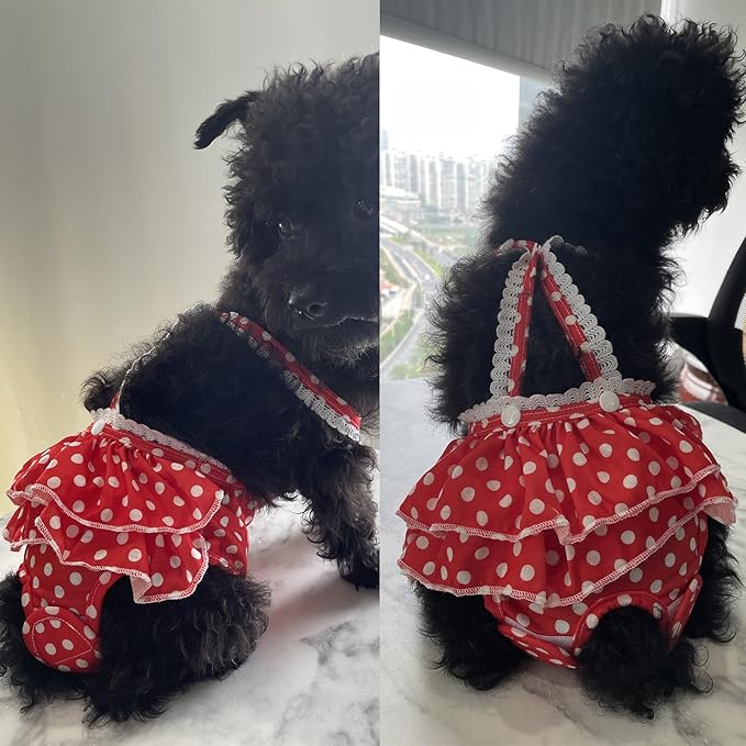 2 Pieces Washable Female Diapers with Suspender Comfort Reusable Doggy Diapers Reusable Puppy Sanitary Panties Dog Underwear Diaper for Small Girl Dogs in Period Heat (Red&Black,XL)