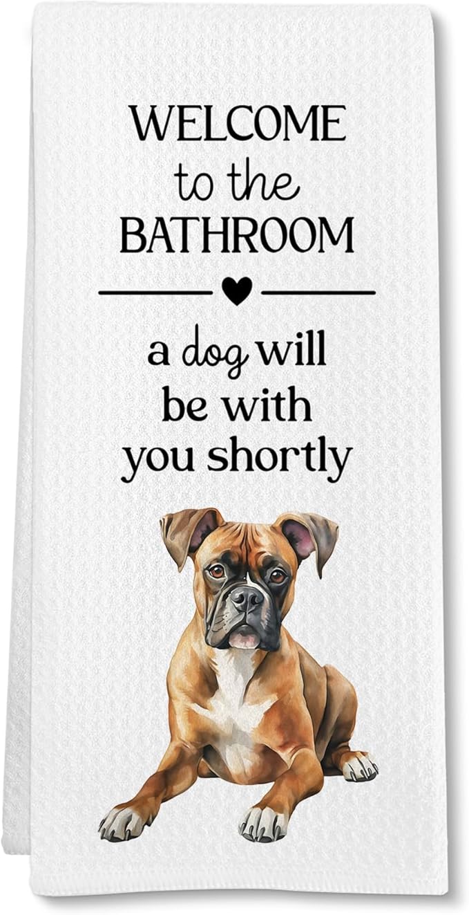 Funny Boxer Dog Hand Towels, Boxer Gifts for Women Hand Towel, A Dog Will Be with You Shortly Decorative Towels Bath Towel for Bathroom, Funny BoxerDog Bathroom Decor, 16x24in