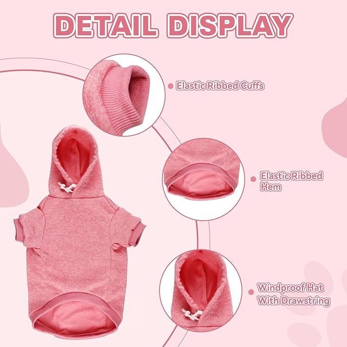 Dog Sweaters for Small Dogs Dog Hoodie Fleece Soft Pet Clothes Sweatshirt with Pocket Pet Hoodie for Small Dogs Puppy Sweater(Pink&XS)