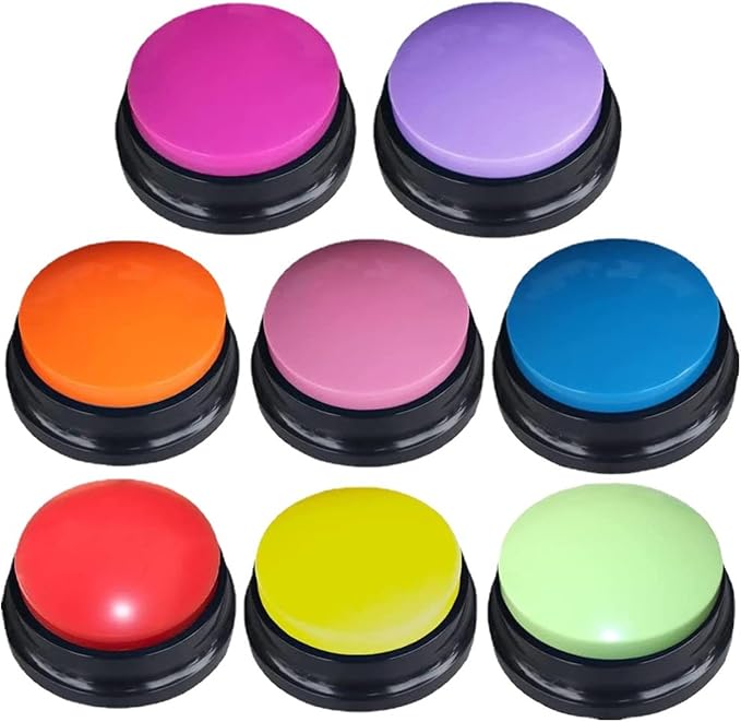 8 Colors of Recording Button, Pet Communication Buttons: Dog and Cat Speaking Training Toy, Voice Recording Broadcaster