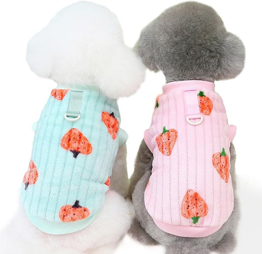 Pet Pullover Dog Sweater Strawberry Winter Puppy Clothes for Small Dogs Cats Warm Dog Knitwear Outfits Doggy Knitted Clothing with D-Ring, 2 Pack, Strawberry, Large