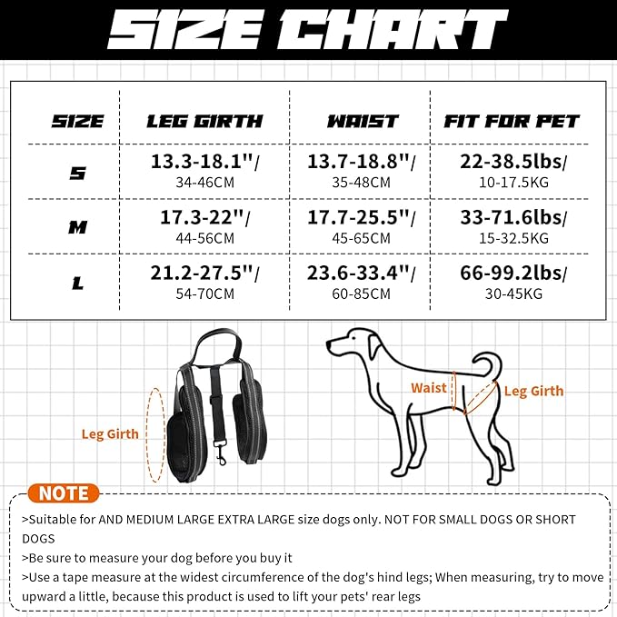 ROZKITCH Pet Dog Support Harness Rear Lifting Harness for Back Legs Reflective Dog Sling Vet Approved for Old Helps with Poor Stability Hind Legs, Joint Injuries Elderly Arthritis ACL Rehab Black S