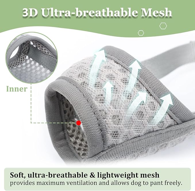 Mayerzon Dog Muzzle, Puppy Soft Mesh Muzzle for Small Medium Large Dogs Chihuahua Poodles Beagle Dachshund Corgis Labrador for Biting Chewing Grooming That Allows Panting Drinking(XS, Grey)