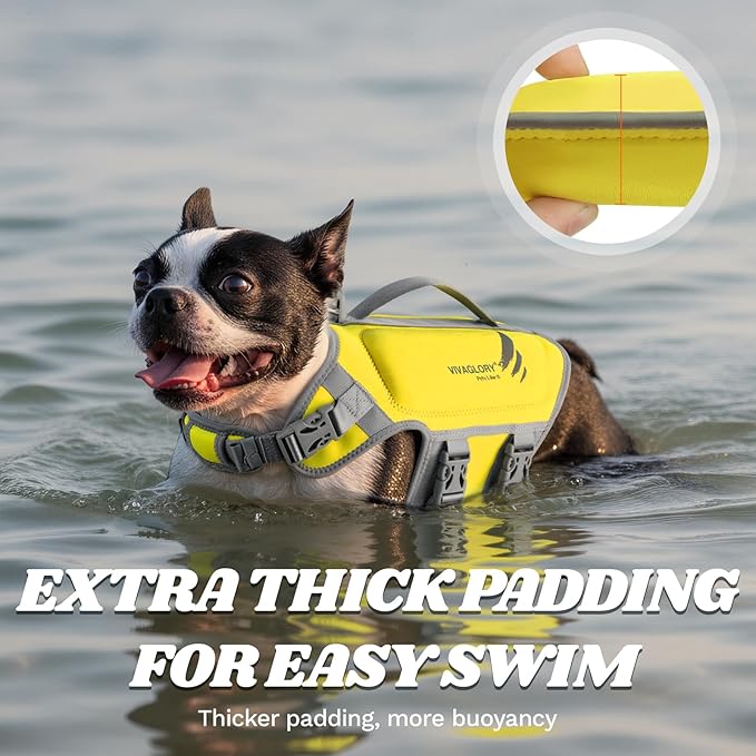 VIVAGLORY High Buoyancy Dog Life Vest, Swimming Vest with Handle, Dog Life Jacket for Swimming & Boating, Buoyancy for Puppy Doggy, XS, Yellow