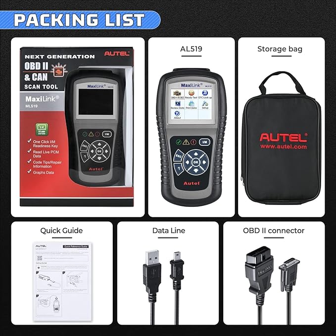 Autel MaxiLink ML519 Enhanced Mode 6 OBD2 Scanner Auto Diagnostic Scan Tool Check Engine Fault Code Reader CAN Scan Tool, Upgraded Ver. of AL319