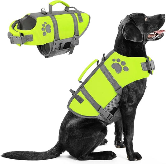 Queenmore Dog Life Vest for Swimming Large, XXL Dog Life Jacket, Floating Dog Swimming Vest, Adjustable Large Dog Life Vests for Boating with Hook/Rescue Handle, Big Dog Water Saftey Vest for Pool
