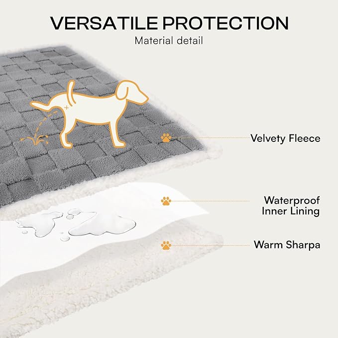 Luciphia Waterproof Dog Blanket for Small Dogs Washable Soft Sherpa Fleece Cat Blankets with 3D Jacquard Cozy Calming Reversible Couch Protector Furniture Protection for Pet, Gray White, 40x28 inch